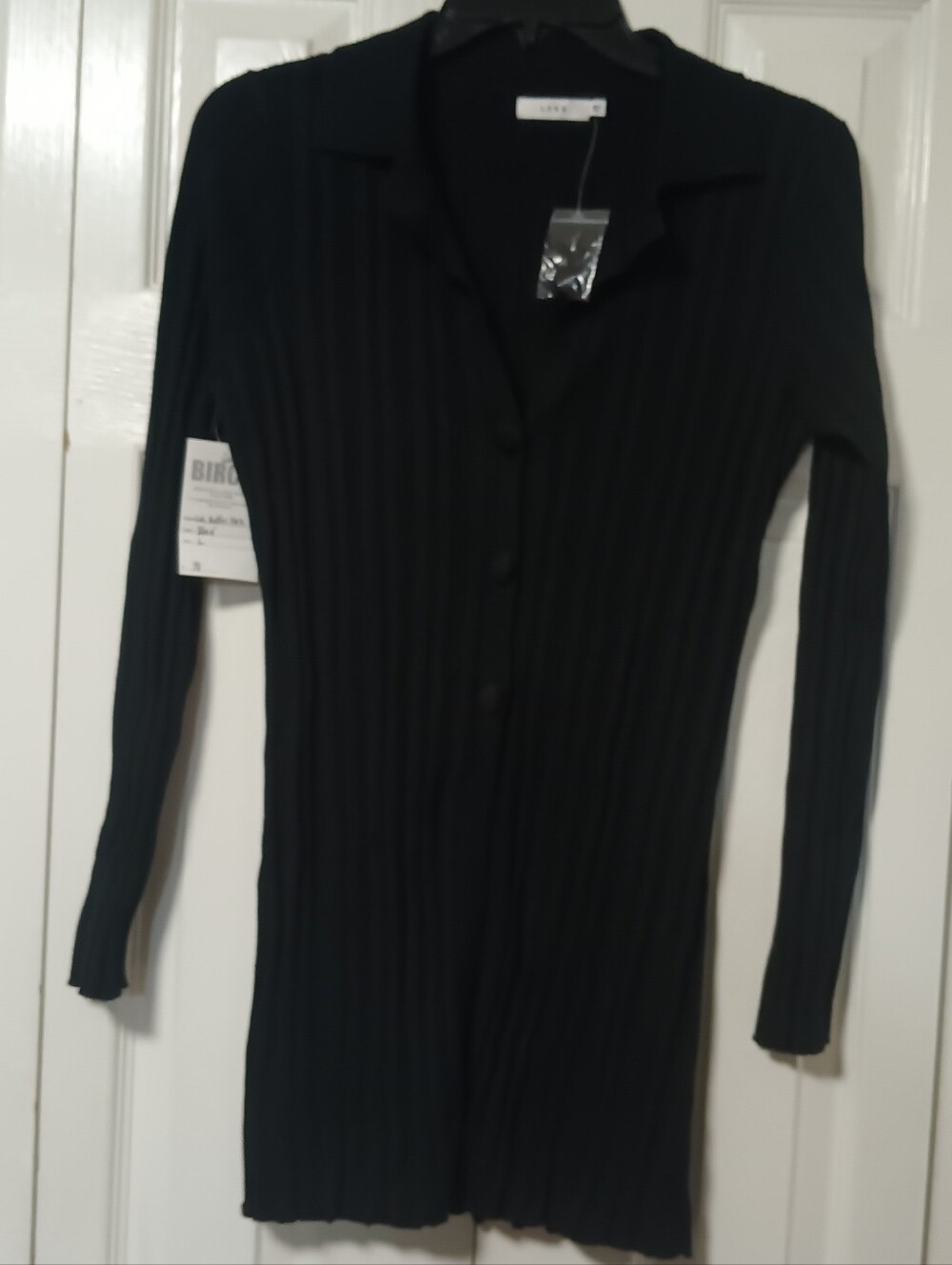 Lush Black Ribbed Button Front Cardigan - Picture 2 of 7